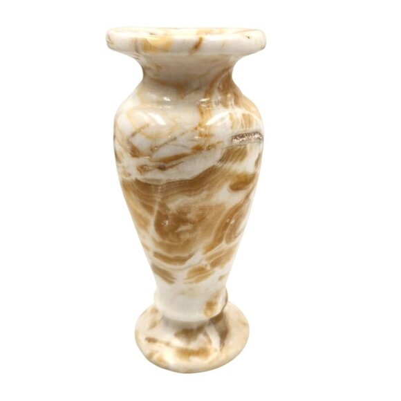 Vintage Marbled Onyx Alabaster Stone Vase 7.25 inches tall x 3 inches wide - Picture 3 of 15